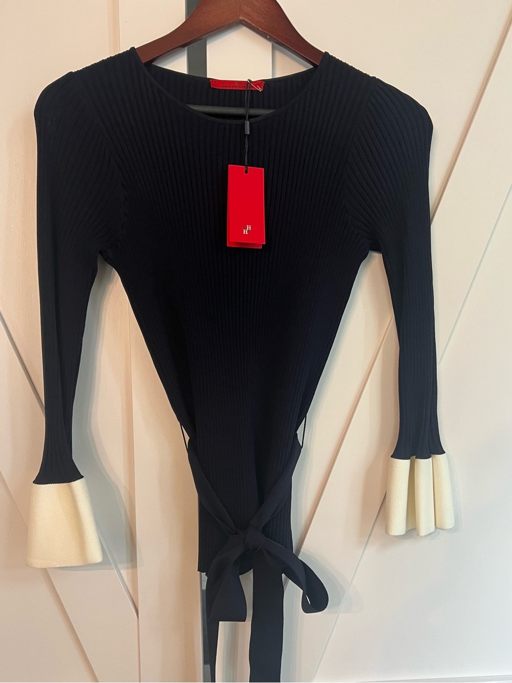 Carolina Herrera Navy Ribbed Top and Skirt Set (NWT)